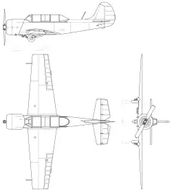 Description de l'image Yakovlev Yak-52 3-view line drawing.svg.