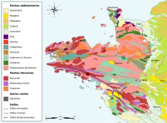 Carte géologique du Massif armoricain.