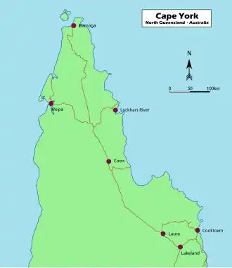 Carte de la péninsule du Cap York.