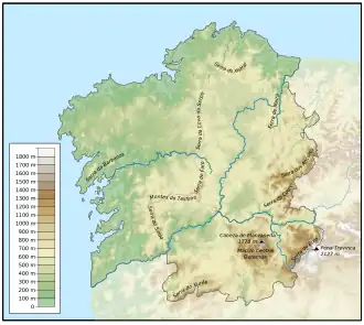 Carte de la Galice avec la sierra de Ancares sur la limite orientale.