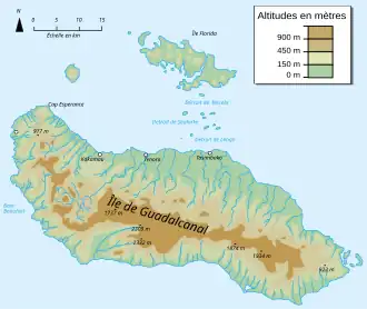 Carte topographique de l'île Guadalcanal et l'île Florida