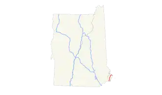 Le parcours de l'Interstate 95 dans le New Hampshire, surligné en rouge. Les États du Vermont et du New Hampshire sont représentés sur la carte