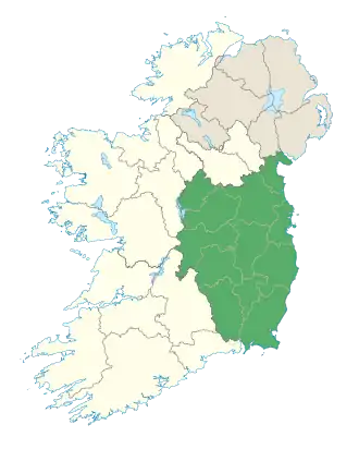 Carte représentant le Leinster en Irlande, occupant la partie est de l'île.