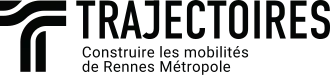 Logo de Trajectoires, noir et blanc avec le slogan Construire les mobilités de Rennes Métropole