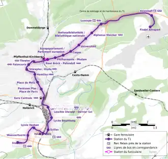 Carte de la ligne T1.
