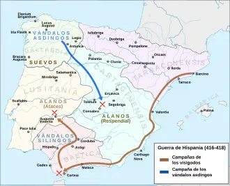 Description de l'image Mapa guerra de Hispania (416-418).svg.