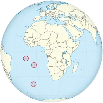 Localisation de Sainte-Hélène, Ascension et Tristan da Cunha