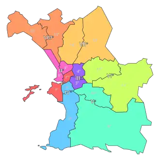Localisation de Secteurs et arrondissements de Marseille