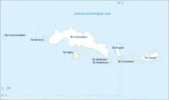 Carte des îles Orcades du Sud