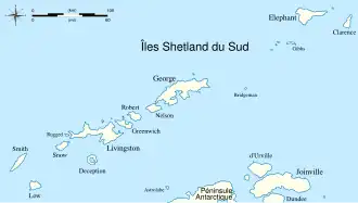 Carte des îles Shetland du Sud.