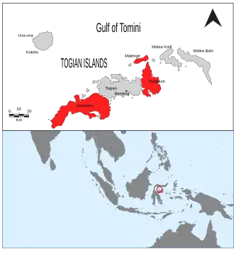 Carte des îles Togian.