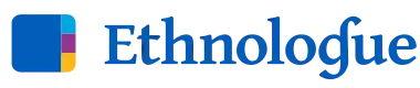 Logo d'Ethnologue, Languages of the World où le G d'Ethnologue est remplacé par un ɠ, symbole phonétique constitué d'un g minuscule avec une hampe courbée vers la droite au dessus.