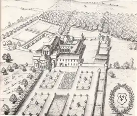 Vue générale du prieuré de Lanville au XVIIIe siècle.