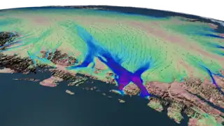 Schéma de la vitesse d'écoulement du glacier.