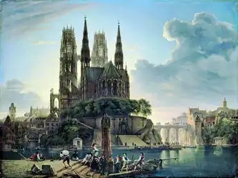 Karl Friedrich Schinkel, Cathédrale gothique au bord de l'eau&nbsp;(de) (1813)