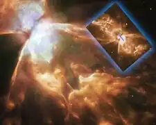 Gros plan de la région centrale de NGC 6302 par le télescope spatial Hubble.