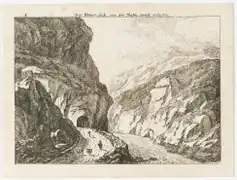 Gorges des Schöllenen et Trou d’Uri sur une gravure de Salomon Gessner datée de 1781.