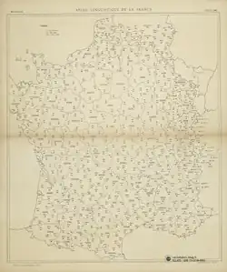 Ancienne carte de France où chaque département comporte un nom local.