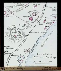 Ancien plan de Carthage en langue allemande