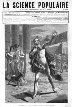 Homme barbu partiellement nu courant au milieu des passants.