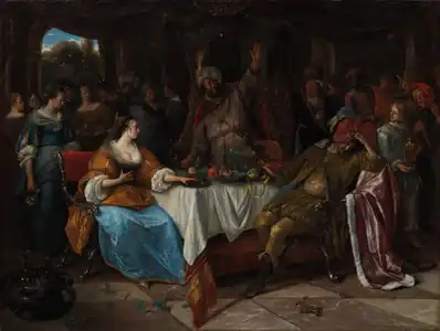 Esther, Assuérus et Haman par Jan Steen, 1668, Cleveland Museum of Art.