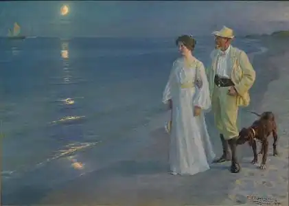 Soir d'été sur la plage de Skagen – L'artiste et sa femme, par Peder Severin Krøyer en 1899.