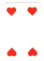 Quatre de cœur, jeu hongrois. La valeur de la carte n'est pas indiquée en chiffre dans les coins.