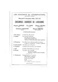 Annonce du concert du 9 décembre 1964 de l'Ensemble Baroque de Lausanne.