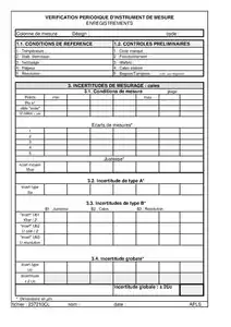 Imprimé de vérification-étalonnage d'une colonne de mesure.