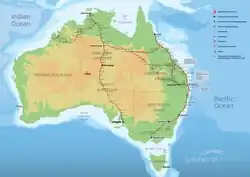 Carte des destinations de la compagnie australienne Greyhound Australia