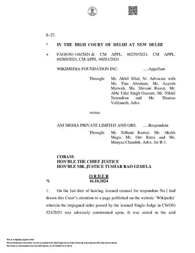 Ordonnance de retrait du 16 octobre 2024 par la Haute Cour de Delhi