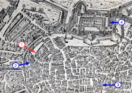 Plan d'une ville en noir et blanc comportant des numéros pour se repérer.