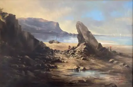 Paysage côtier, huile sur toile.