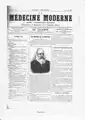 La Médecine Moderne (22-01-1896) — Le professeur Schiff de Genève. Planche extraite de Moritz Schiff : la vie et les carnets de laboratoire d'un physiologiste du XIXe&nbsp;siècle 2003 — Thèse de médecine, Université de Strasbourg, par A. Loucif (avec l'aimable autorisation de l'auteur).